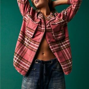 Free People XS Becky Plaid Izzy Cargo Shirt